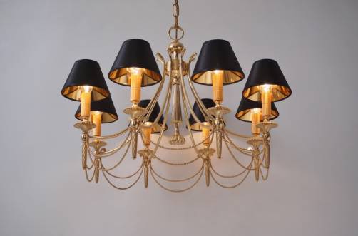 Sciolari chandelier gilt brass Neoclassical, 8 lights, 1960`s ca, Italian